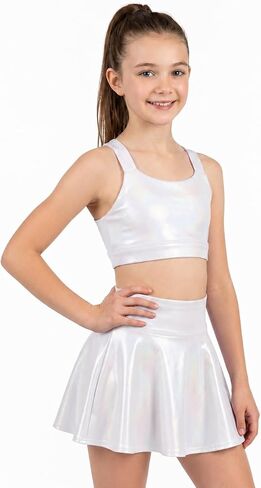 Stelle بنات لامعة معدنية المحاصيل تانك القمم سباركلي سكوب الرقبة الرقص القمم أكمام الصليب الظهر Dancewear لحزب الجمباز in Kuwait