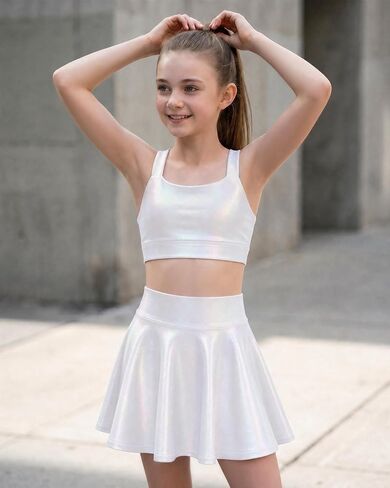 Stelle بنات لامعة معدنية المحاصيل تانك القمم سباركلي سكوب الرقبة الرقص القمم أكمام الصليب الظهر Dancewear لحزب الجمباز in Kuwait