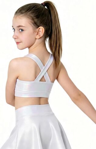 Stelle بنات لامعة معدنية المحاصيل تانك القمم سباركلي سكوب الرقبة الرقص القمم أكمام الصليب الظهر Dancewear لحزب الجمباز in Kuwait