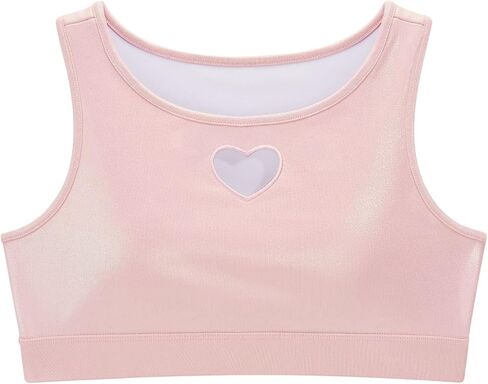 Stelle Girls Metallic Dance Tops Sparkly Crew Neck Crop Tank Tops Shiny Sleeveless Racerback Dancewear for Gymnastics in Kuwait