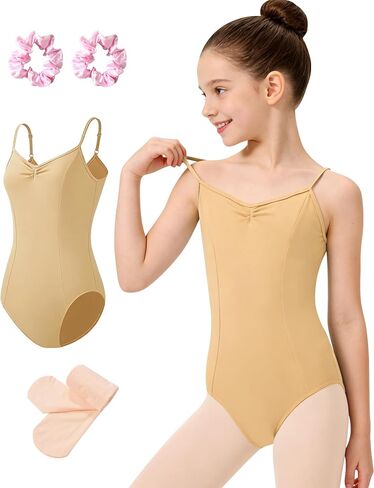 MOLLDAN Girls Princess Dance Leotard Adjustable Camisole Ballet Leotard with Tight Scrunchie,Full Lining in Saudi Arabia