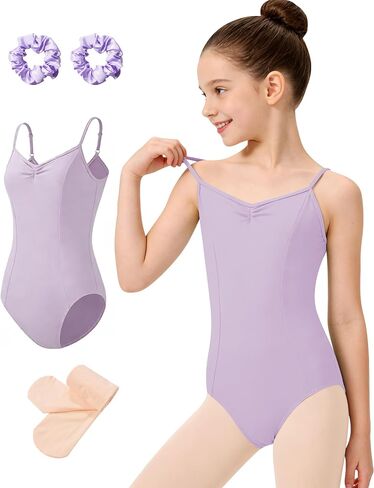 MOLLDAN Girls Princess Dance Leotard Adjustable Camisole Ballet Leotard with Tight Scrunchie,Full Lining in Saudi Arabia
