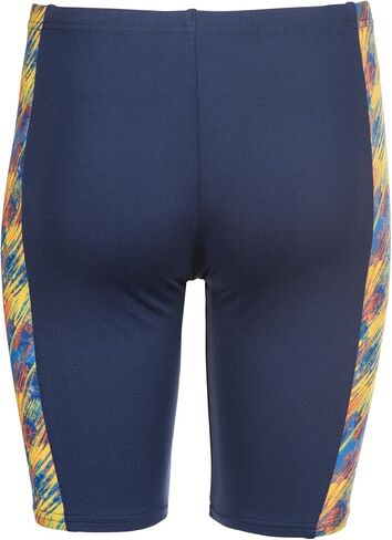 ARENA Performance Boys' Junior Draft Swim Jammer Youth Trunks Internal Drawstring Training Bathing Suit Regular Frequent Competitive Swimmer, Navy Blue/Orange Multi, US Size 8-10 Jr/26 in Kuwait