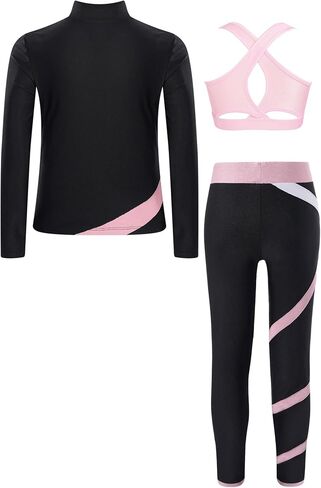 easyforever 3pcs Kids Girls Figure Skating Sports Costume Rhinestone Long Sleeve Zipper Sweatshirt Pants And Vest in Saudi Arabia