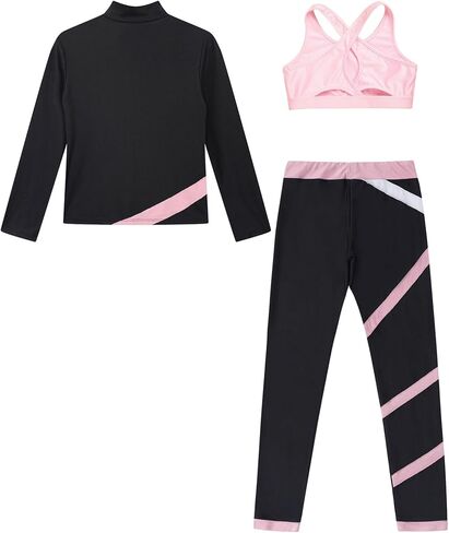 easyforever 3pcs Kids Girls Figure Skating Sports Costume Rhinestone Long Sleeve Zipper Sweatshirt Pants And Vest in Saudi Arabia
