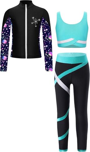Jugaoge Kids Girls Figure Ice Skating Training Suit Long Sleeve Jacket Sports Vest with Skating Legging Set in Saudi Arabia