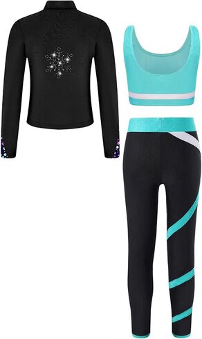 Jugaoge Kids Girls Figure Ice Skating Training Suit Long Sleeve Jacket Sports Vest with Skating Legging Set in Saudi Arabia
