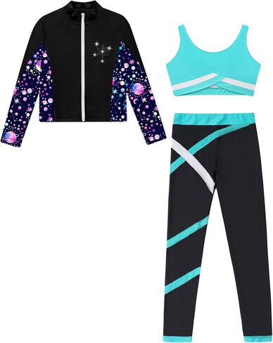 Jugaoge Kids Girls Figure Ice Skating Training Suit Long Sleeve Jacket Sports Vest with Skating Legging Set in Saudi Arabia