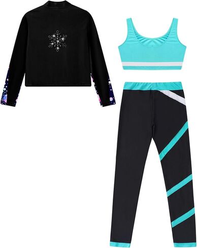 Jugaoge Kids Girls Figure Ice Skating Training Suit Long Sleeve Jacket Sports Vest with Skating Legging Set in Saudi Arabia