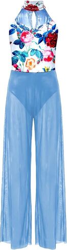 JanJean Girls Figure Ice Skating Jumpsuit Mock Neck Stage Performance Dancewear Dance Competition Outfit in Saudi Arabia