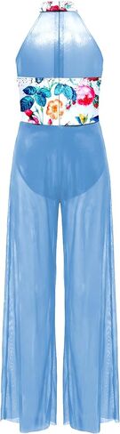 JanJean Girls Figure Ice Skating Jumpsuit Mock Neck Stage Performance Dancewear Dance Competition Outfit in Saudi Arabia