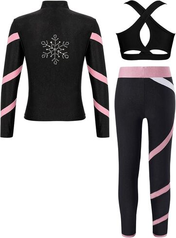 YiZYiF Kids Girls 3pcs Figure Ice Skating Training Suit Long Sleeve Jacket Sleeveless Crop Tops with Skating Pants Set in Saudi Arabia