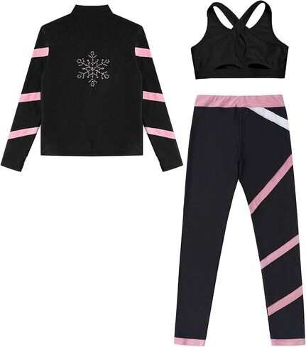 YiZYiF Kids Girls 3pcs Figure Ice Skating Training Suit Long Sleeve Jacket Sleeveless Crop Tops with Skating Pants Set in Saudi Arabia