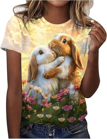 Cute Easter Shirts for Women Bunny Face Graphic Rabbit Bubble Gum T Shirt Summer Casual Short Sleeve Festival Tee Tops in Kuwait