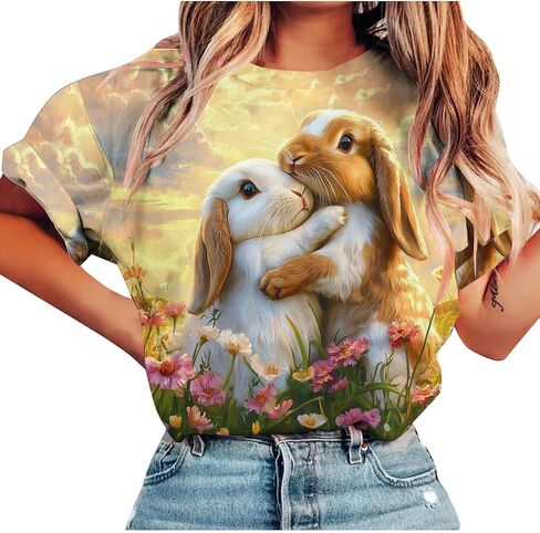 Cute Easter Shirts for Women Bunny Face Graphic Rabbit Bubble Gum T Shirt Summer Casual Short Sleeve Festival Tee Tops in Kuwait