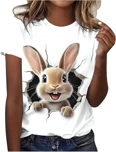 Cute Easter Shirts for Women Bunny Face Graphic Rabbit Bubble Gum T Shirt Summer Casual Short Sleeve Festival Tee Tops in Kuwait