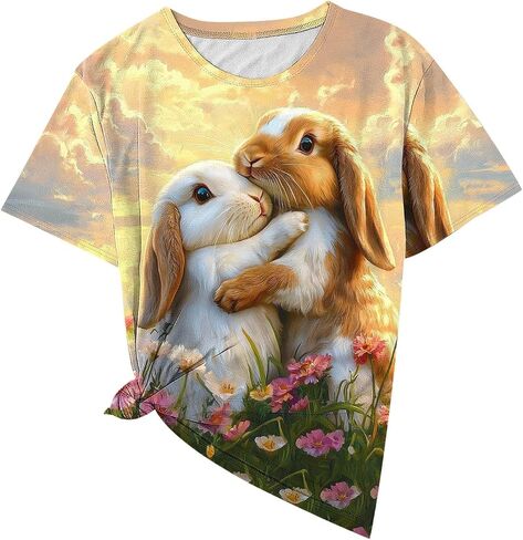 Cute Easter Shirts for Women Bunny Face Graphic Rabbit Bubble Gum T Shirt Summer Casual Short Sleeve Festival Tee Tops in Kuwait