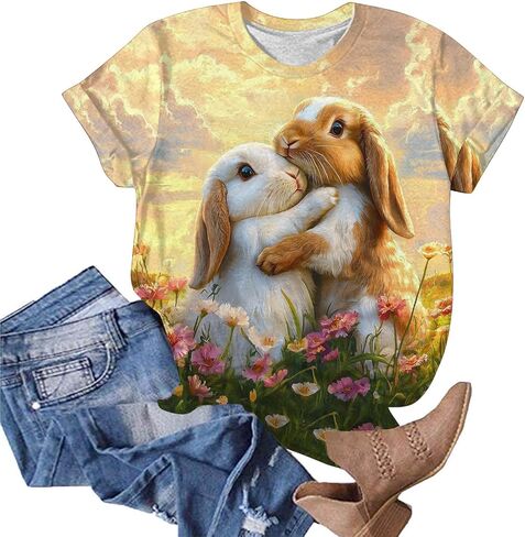 Cute Easter Shirts for Women Bunny Face Graphic Rabbit Bubble Gum T Shirt Summer Casual Short Sleeve Festival Tee Tops in Kuwait