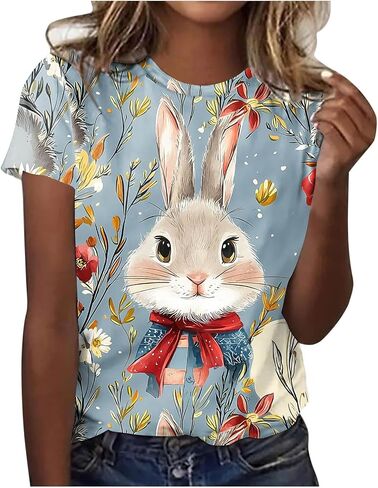Cute Easter Shirts for Women Bunny Face Graphic Rabbit Bubble Gum T Shirt Summer Casual Short Sleeve Festival Tee Tops in Kuwait
