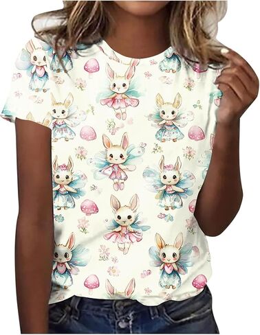 Cute Easter Shirts for Women Bunny Face Graphic Rabbit Bubble Gum T Shirt Summer Casual Short Sleeve Festival Tee Tops in Kuwait