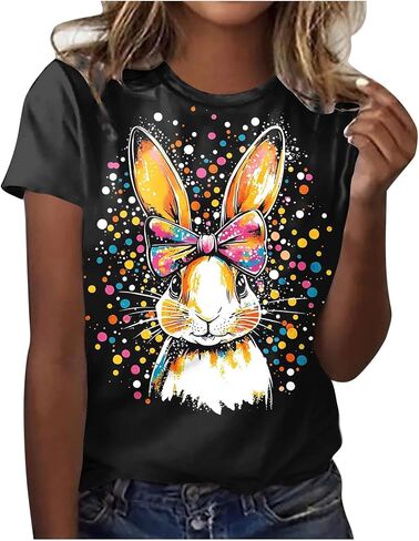 Cute Easter Shirts for Women Bunny Face Graphic Rabbit Bubble Gum T Shirt Summer Casual Short Sleeve Festival Tee Tops in Kuwait
