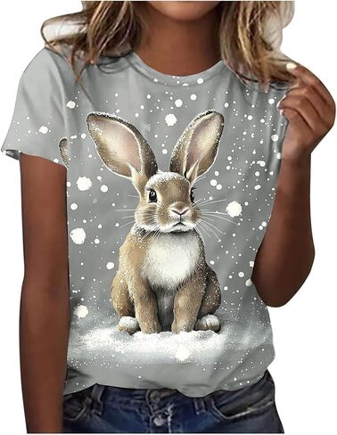 Cute Easter Shirts for Women Bunny Face Graphic Rabbit Bubble Gum T Shirt Summer Casual Short Sleeve Festival Tee Tops in Kuwait