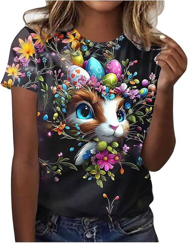 Cute Easter Shirts for Women Bunny Face Graphic Rabbit Bubble Gum T Shirt Summer Casual Short Sleeve Festival Tee Tops in Kuwait