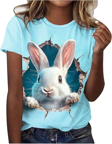 Cute Easter Shirts for Women Bunny Face Graphic Rabbit Bubble Gum T Shirt Summer Casual Short Sleeve Festival Tee Tops in Kuwait