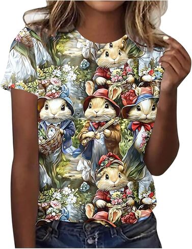 Cute Easter Shirts for Women Bunny Face Graphic Rabbit Bubble Gum T Shirt Summer Casual Short Sleeve Festival Tee Tops in Kuwait