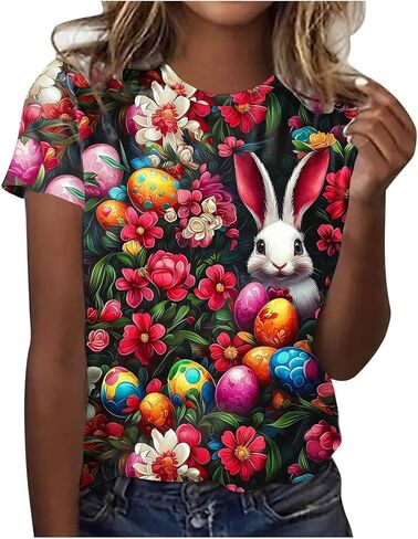 Cute Easter Shirts for Women Bunny Face Graphic Rabbit Bubble Gum T Shirt Summer Casual Short Sleeve Festival Tee Tops in Kuwait