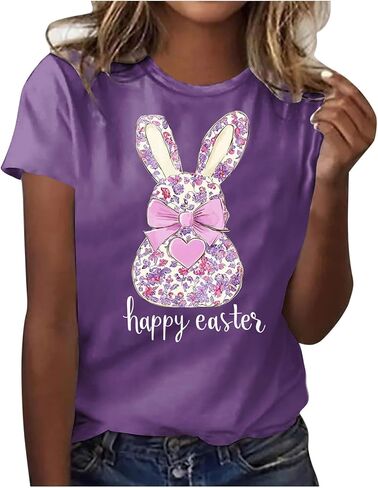Cute Easter Shirts for Women Bunny Face Graphic Rabbit Bubble Gum T Shirt Summer Casual Short Sleeve Festival Tee Tops in Kuwait