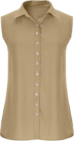 Cotton Gauze Tank Tops for Women Sleeveless Collared Linen Shirts Button Up Blouses Work Shirts Casual Summer Tshirt in Kuwait