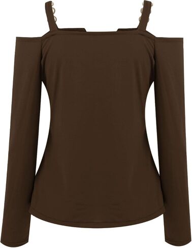 Womens Off The Shoulder Long Sleeve Tops T Shirt Sexy Chain Straps Tees Casual Solid Tunic Blouse 2025 Spring Clothes in Kuwait
