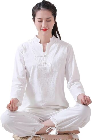 Traditional Meditation Clothes for Men and Women Tai Chi Clothes Buddhist Meditation Tea Ceremony Tang(White)(S) in Kuwait