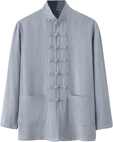 Traditional Chinese Tang Shirts Men Linen Long Sleeve Kung Fu Uniforms Stand Collar Casual Vintage Baggy Comfortable Tops in Kuwait