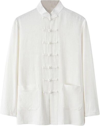 Traditional Chinese Tang Shirts Men Linen Long Sleeve Kung Fu Uniforms Stand Collar Casual Vintage Baggy Comfortable Tops in Kuwait