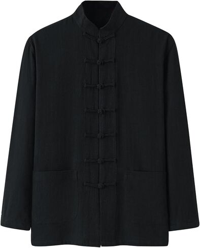 Traditional Chinese Tang Shirts Men Linen Long Sleeve Kung Fu Uniforms Stand Collar Casual Vintage Baggy Comfortable Tops in Kuwait