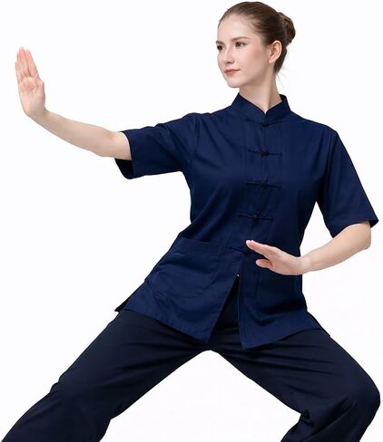 Lazutom Women Tai Chi Kung Fu Uniform Chinese Tang Suit Martial Arts Top Mandarin Collar Shirt in Kuwait