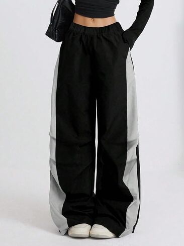 Girls Wide Leg Track Pants, Elastic Waist Casual Pants with Black Side Stripes for Teens in Kuwait