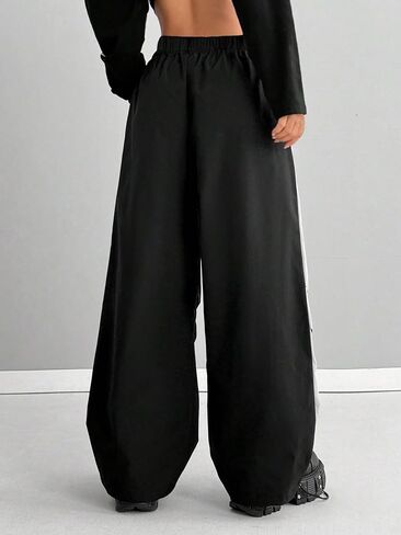 Girls Wide Leg Track Pants, Elastic Waist Casual Pants with Black Side Stripes for Teens in Kuwait