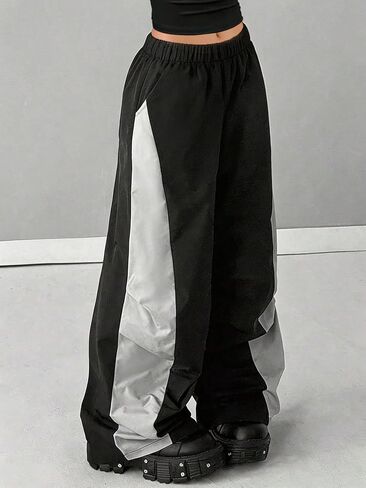 Girls Wide Leg Track Pants, Elastic Waist Casual Pants with Black Side Stripes for Teens in Kuwait