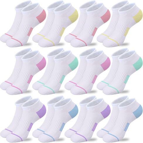 Bemeol 12 Pairs Girls Socks Ankle Athletic Running Socks For Kids 4-6 6-8 8-10 Years Old Low Cut Sports Short Sock in Kuwait