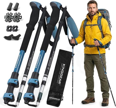 KINGGEAR Outdoor Folding Hiking Poles – Ultralight Shock-Absorbing Trekking Sticks with Comfort Grip & Quick Lock System, 2-Pack Adjustable Walking Cane for Backpacking, Camping, and Mountaineering in Saudi Arabia
