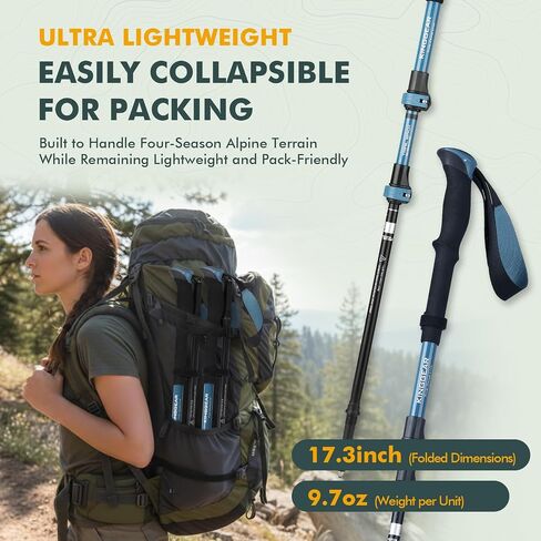 KINGGEAR Outdoor Folding Hiking Poles – Ultralight Shock-Absorbing Trekking Sticks with Comfort Grip & Quick Lock System, 2-Pack Adjustable Walking Cane for Backpacking, Camping, and Mountaineering in Saudi Arabia