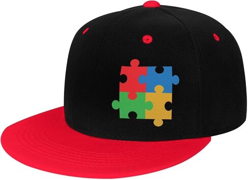 Autism Awareness Snapback Cap Unisex Children Adjustable Flat Brim Outdoors Baseball Cap Red in Kuwait