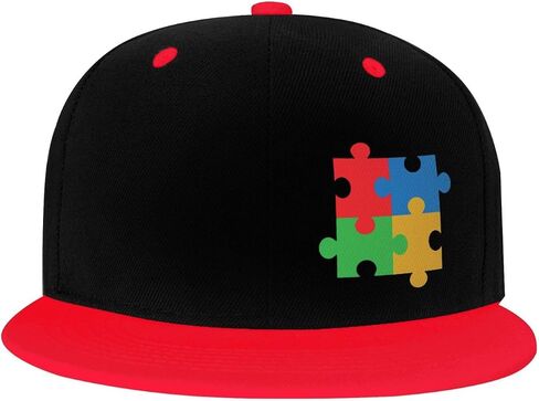 Autism Awareness Snapback Cap Unisex Children Adjustable Flat Brim Outdoors Baseball Cap Red in Kuwait