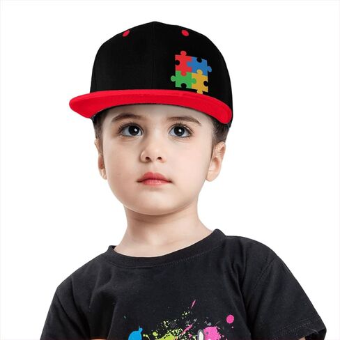 Autism Awareness Snapback Cap Unisex Children Adjustable Flat Brim Outdoors Baseball Cap Red in Kuwait