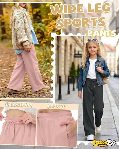 5 Pack Girls' Wide Leg Sweatpants Drawstring Baggy Casual Pants Open Bottom Joggers with Pockets Teen 5-14 Years in Kuwait