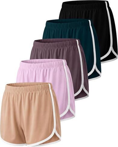 Real Essentials 5 Pack: Girls' Dry-Fit Athletic Dolphin Shorts for Youth Kids Teens Running Gym Sports (Ages 4-16) in Saudi Arabia