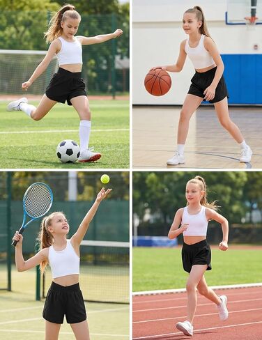 Arshiner Girls Athletic Shorts Crossover High Waisted 2 in 1 Running Shorts with Pockets for Kids Sports Volleyball Soccer in Kuwait